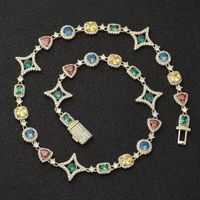 Collier tennis en laiton plaqué argent avec moissanite multicolore sertie clos, chaîne à maillons, bijou de luxe hip-hop tendance pour homme et femme, idéal pour les soirées