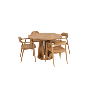 Ensemble de table à manger ronde à piétement cannelé ARTERRA Luxury Japandi, chaises modernes en teck écologiques faites à la main pour appartement - Product Image 2