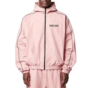 Pink Women's Hooded Tracksuit <b>Set</b> Full Sleeve Loose Fit Style With Side Stripe Breathable Polyester 2 Piece Long <b>Set</b> - Product Image 2