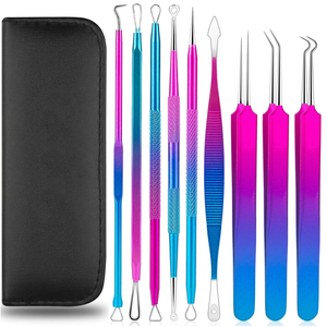 Kit professionnel d'outils pour éliminer les boutons, en acier inoxydable, ensemble de 9 extracteurs de points noirs colorés avec étui de transport - Product Image 1