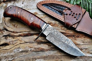 Edge Master Manufacture Handmade Damascus Steel Industrial Grade 8in Straight <b>Back</b> Skinning Knife Wood Handle OBM Customizable - Product Image 2