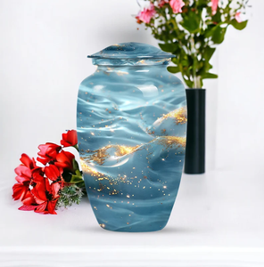 Blue Water Pattern Aluminium Urn Abstract Metal <b>Keepsake</b> Cremation <b>Ashes</b> Memorial Sympathy Vessel - Product Image 2