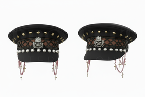 Costume Accessories Custom Red Fashion Peak <b>Cap</b> With Stud Decoration Pearl Chain Embellished Adjustable Flat Top <b>Hat</b> Party <b>Caps</b> - Product Image 5