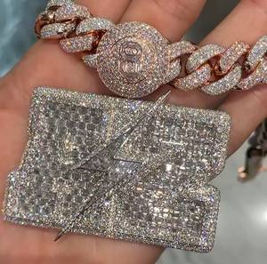 Colgante Rectangular Personalizado con Logotipo de Rayo, Estilo Hip Hop, con Micro Pavé de Moissanita, Plata de Ley 925, Bañado en Rodio, Certificado GRA - Product Image 1