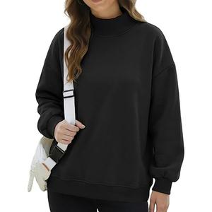Custom Women's Mock Neck Pullover Sweatshirt Winter Polyester/Cotton Blend Oversized Long Sleeve Fleece Front Wholesale - Product Image 1