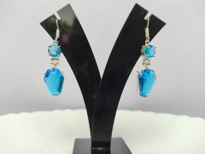 Boucles d'oreilles pendantes en laiton plaqué argent 925, style bohème artisanal, topaze bleue, élégantes, tendance, bijoux de mariage en perles - Product Image 4