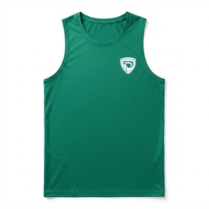 Men's <b>Green</b> Sleeveless <b>Tank</b> <b>Top</b> O-Neck Solid Breathable Quick Dry Knitted Polyester/Cotton Casual Wear Front Logo - Product Image 1