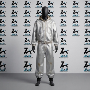 Ensemble de survêtement streetwear personnalisé en gros : sweat à capuche zippé entièrement métallisé et pantalon de jogging assorti, couleur argent métallisé - Product Image 1