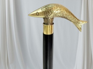 Vintage Brass Fish Head Walking Stick | Nautical Antique Style Gentleman Walking Cane | Gift Collectible - Product Image 4