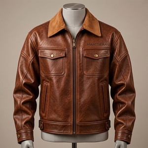 Veste en simili cuir marron pour homme, fermeture éclair, style décontracté, manches longues, multi-poches, col rabattu, fabrication sur mesure OEM ODM, vente en gros - Product Image 3