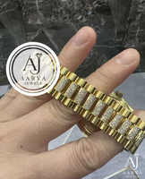 Montre mécanique automatique en acier inoxydable doré avec zircone cubique, verre saphir, aiguilles lumineuses, 40 mm, bracelet à maillons de 20 mm pour