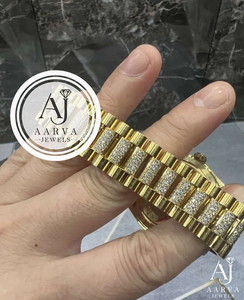 Gold Tone Automatic Cubic Zirconia Mechanical Watch with Luminous Hands Round Dial Link <b>Bracelet</b> for Men - Product Image 2
