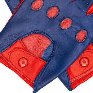 Gants de conduite en cuir rouge et bleu, gants de moto en cuir de vache à doigts entiers, respirants, légers, coupe-vent - Product Image 5