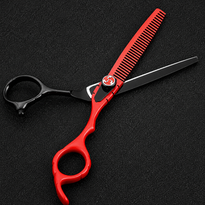 Ciseaux à effiler professionnels pour droitiers avec peigne, manche rouge et noir, lame en acier inoxydable, pour salon de coiffure - Product Image 1