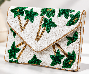 Palm Tree Beaded Clutch | Handmade Tropical Envelope <b>Bag</b> | <b>Summer</b> Statement Evening Purse| Handmade <b>Summer</b> <b>Bag</b> - Product Image 3