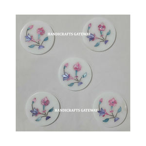 Beautiful Handmade Flower Design White Marble Gold Mother Of Pearl Inlay <b>Mirror</b> Round Shape Use <b>Pocket</b> <b>Mirror</b> For Women And Girl - Product Image 5