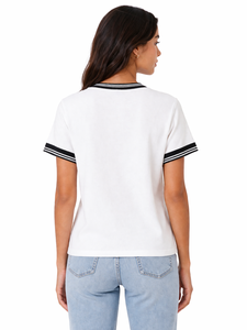 Camiseta de Mujer con Cuello en V y Ribete en Contraste, Manga Corta, Estilo Casual, Corte Ajustado, Ligera, Transpirable, Mezcla de Algodón, Elegante, para Verano - Product Image 3