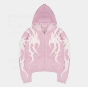 Pull en mohair pour homme, automne et hiver, avec logo personnalisé, fermeture éclair, sweat à capuche tricoté, sweat à capuche zippé du fabricant - Product Image 5