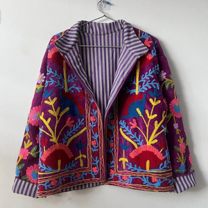 Chaqueta de Terciopelo Bordada con Flores Estilo Bohemio, Cortavientos y Transpirable, Abrigo Suzani, Chaqueta Corta de Punto para Invierno - Product Image 1