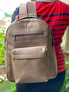 Vintage Style Brown Crunch Leather Backpack Large Capacity Travel <b>Bag</b> with Nylon Lining for <b>Men</b> Women New Style Office Travel - Product Image 2