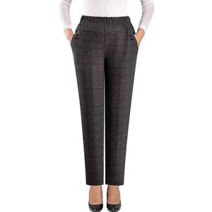 Pantalones de Mujer a Cuadros de Cintura Alta, Estilo Lápiz, Largos hasta el Tobillo, Cintura Elástica, Estilo Oficina, Mezcla de Lana y Poliéster, Antiarrugas - Product Image 1