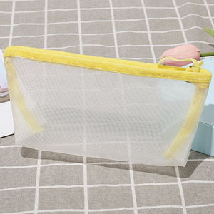 Bolsa de malla amarilla portátil con cremallera y pestañas laterales para almacenamiento de viaje, bolsa de cosméticos - Product Image 6