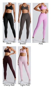 Seamless Mid Elastic Yoga Set <b>Women</b> Crisscross Back <b>Peach</b> Lift Sportswear Tight Fit Breathable Workout Outfit Outdoor Gym - Product Image 6