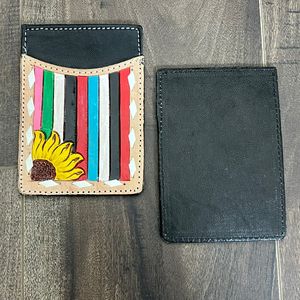 ที่ใส่บัตรหนังวัวแท้ทำด้วยมือกระเป๋าสตางค์มินิมอลลิสต์เคสการ์ด RFID มีช่องใส่บัตรดีไซน์ดอกทานตะวันหลากสี - Product Image 6