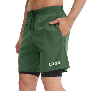 High Quality Breathable Double <b>Layer</b> Polyester Spandex Gym Running Shorts Drawstring Closure <b>Mid</b> Waist for Men Yoga Sport - Product Image 2