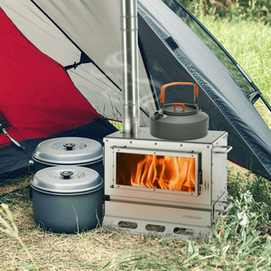 Stufa a Legna Portatile Pieghevole con Vetro Trasparente per Campeggio Esterno, con Canna Fumaria e Borsa per il Trasporto di H - Product Image 5