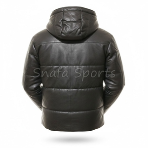 Custom Men's Fashion Calf Skin Leather Bomber leather Jacket Waterproof Streetwear Black Finished Processing Jackets For Sale - Product Image 2