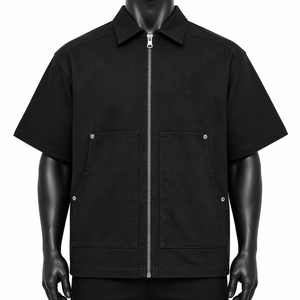 Custom <b>Men</b> Heavyweight Canvas Short Sleeve Full Zip <b>Work</b> <b>Shirt</b> Oversized Streetwear Utility Pocket Jacket Workwear Casual <b>Shirts</b> - Product Image 1