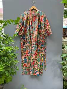Bata Kimono de Algodón Estampada para Festival, Kaftán Artístico, Ropa de Estar por Casa - Product Image 6