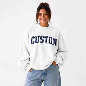 Sudadera de cuello redondo con estampado de letras personalizado para mujer, de algodón blanco, corte holgado y oversize, estilo casual, manga larga, diseño bordado - Product Image 5