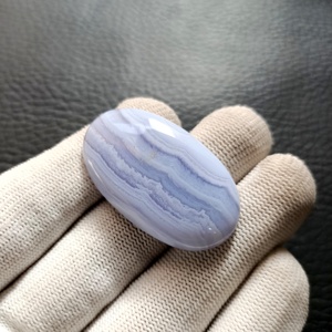 Colgante/anillo de ágata de encaje azul liso de alta calidad, joyería de piedras preciosas naturales, cabujón liso ovalado pulido tallado, piedras preciosas sueltas - Product Image 6