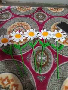 Handmade Cotton Crochet Flowers Decorative <b>Artificial</b> Floral <b>Stems</b> for Home Decor Crafts Bouquets & Wedding Use - Product Image 3