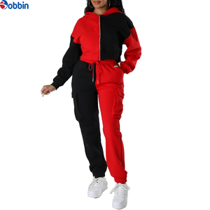 Conjunto Deportivo con Capucha para Mujer de BOBBIN INDUSTRIES, Color Rojo y Negro, Mangas Largas, Pantalones Deportivos Casuales con Bolsillos Laterales, Ropa de Otoño - Product Image 3