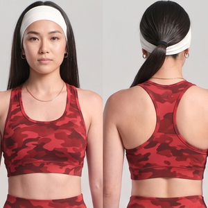 Women's Red Camouflage Print Racerback Sports Bra Scoop Neck Medium Support Workout Fitness Racer-back Bra Women - Product Image 2