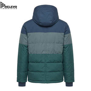 High Quality OEM <b>Men</b> Woven Casual Zipper Puffer <b>Jacket</b> Hooded Spring <b>Jacket</b> with Blue and Forest <b>Green</b> Tonal Multi-Panel Design - Product Image 2