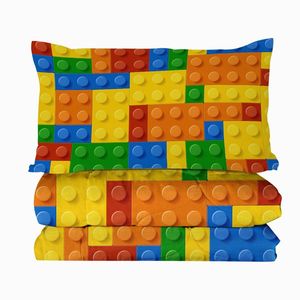 Set Copripiumino 3 Pezzi con Motivo Mattoncini Colorati, Trapunta Sottile Estiva per Bambini, Misura Queen - Product Image 4