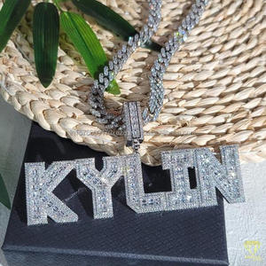 <b>Iced</b> <b>Out</b> Moissanite Diamond " TEE " Pendant Necklace Hip Hop Jewelry With Cuban Link <b>Chain</b> - Product Image 5