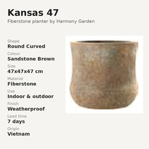 Kansas 47 Brown Sandstone Fiberstone Round Curved Planter 47x47x47cm Medium Indoor Outdoor Flower <b>Pot</b> Weatherproof Vietnam - Product Image 4
