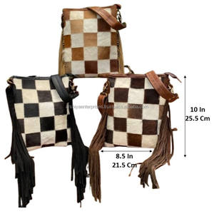 Nouveau Style mode damier conseil Design sac célèbre marque femmes exclusif véritable cuir de vachette frange bandoulière fronde sac à main - Product Image 2