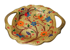 Handcrafted Decorative Metal Serving Bowl Floral Hand Painted Embossed Design Luxury <b>Tabletop</b> Centerpiece Home Decor - Product Image 6