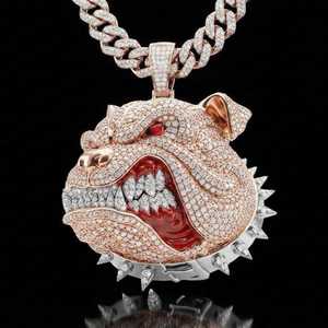 Pendentif personnalisé en forme de bouledogue 3D en moissanite plaqué rhodium avec argent 925, bijoux fins, pendentifs et breloques - Product Image 1