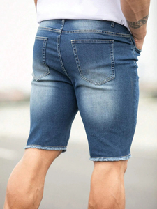 Men's Distressed Ripped Denim Shorts Mid Waist Casual Summer Style Cotton Fabric Breathable <b>Soft</b> Woven Straight Leg - Product Image 4