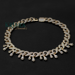 S925 Men's Gold Plated Moissanite <b>Statement</b> <b>Necklace</b> Pear Cut Link Chain Hiphop Jewelry Everyday Wear - Product Image 3
