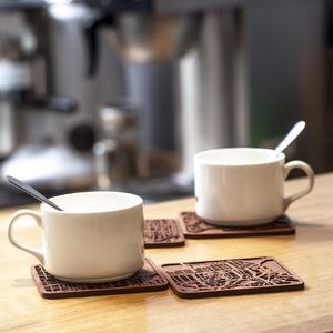 Custom Logo Laser Engraved Bohemian Design Wood <b>Coaster</b> Set Holder Non-Toxic Handmade <b>Drink</b> <b>Coasters</b> for Bar Coffee Table Decor - Product Image 2