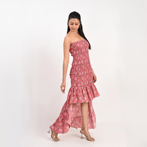 Robe longue sans bretelles à imprimé floral pour femme, robe de plage à volants, robe d'été décontractée bohème, fabricant grossiste - Product Image 2