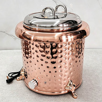 Marmite électrique en acier inoxydable 13L Or/Or rose/Argent, motif martelé, récipient isotherme pour soupe, chauffe-plats électrique